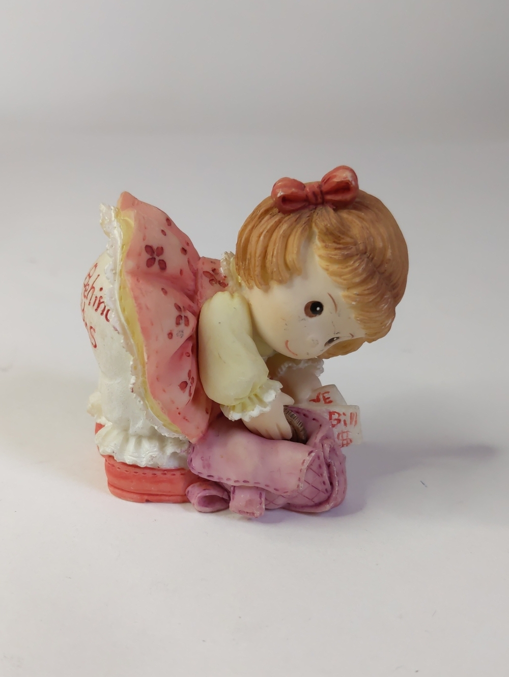 Vintage Enesco 'A Little Behind In My Finances' Cute Pink Girl Figurine